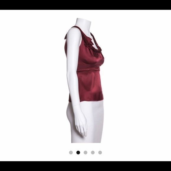 ELIE TAHARI Burgundy Ruffle Trim Silk Blouse - Picture 9 of 13